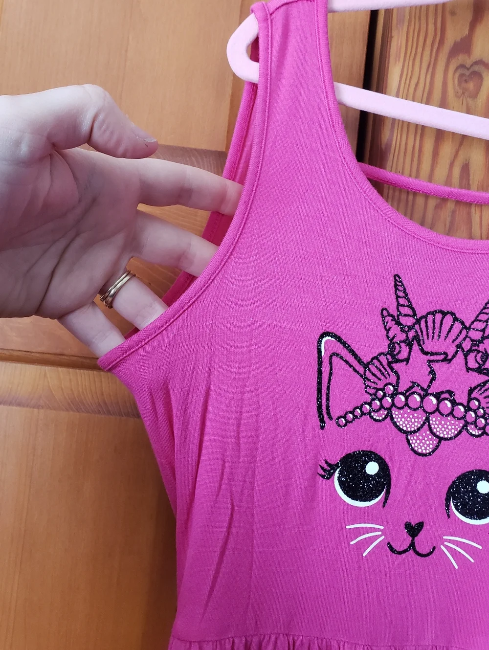 NWOT Justice Hot Fushia Pink Sleeveless Cat-Unicorn Seashell Dress 8